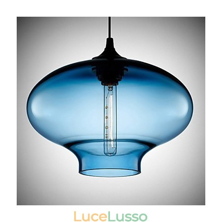 1 luce moderna in vetro bianco e blu trasparente a sospensione 1 luce moderna in vetro bianco e blu trasparente a sospensione