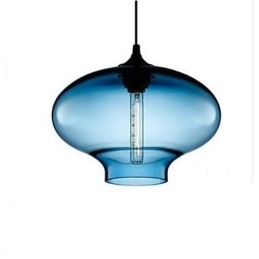 1 luce moderna in vetro bianco e blu trasparente a sospensione