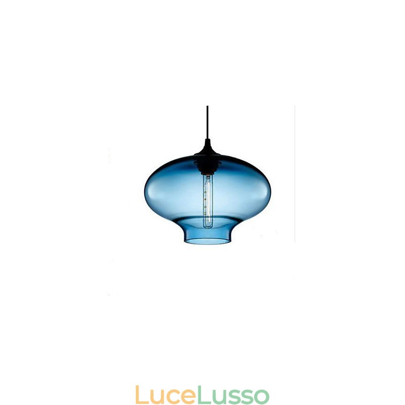 1 luce moderna in vetro bianco e blu trasparente a sospensione