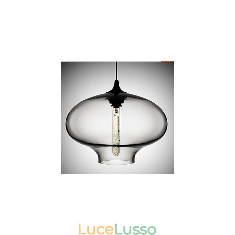 1 luce moderna in vetro bianco e blu trasparente a sospensione