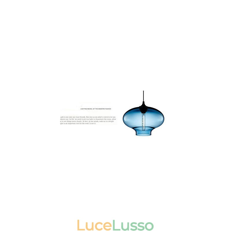1 luce moderna in vetro bianco e blu trasparente a sospensione