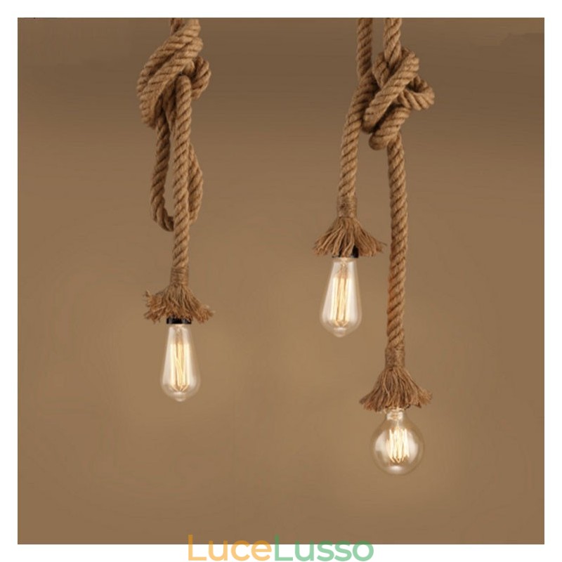 1 luce fai da te arte corda di canapa luce lampadario creativo corda di canapa lungo 100 cm Invia 1 lampadina
