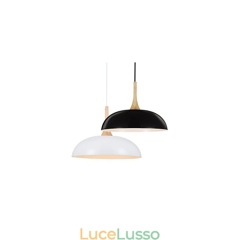 Mini lampada a sospensione artistica 1 luce moderna semplicità finitura bianco nero alluminio e legno droplight
