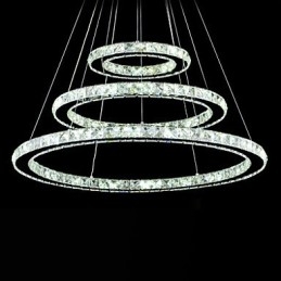 Lampadario moderno circolare in cristallo dimmerabile, lampadario, lampade da soffitto rotonde, bianco freddo, con telecomando