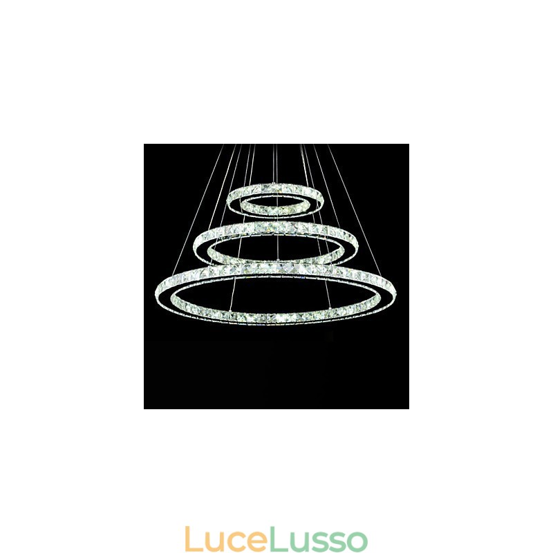 Lampadario moderno circolare in cristallo dimmerabile, lampadario, lampade da soffitto rotonde, bianco freddo, con telecomando