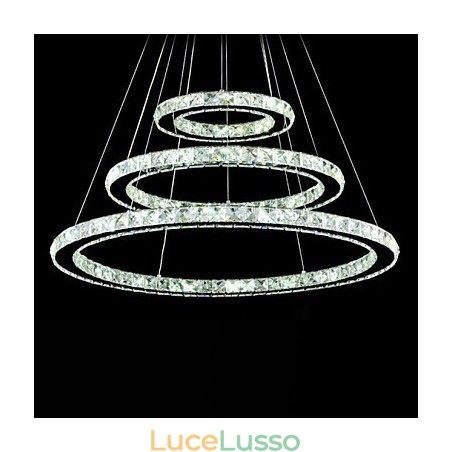 Lampadario moderno circolare in cristallo dimmerabile, lampadario, lampade da soffitto rotonde, bianco freddo, con telecomando