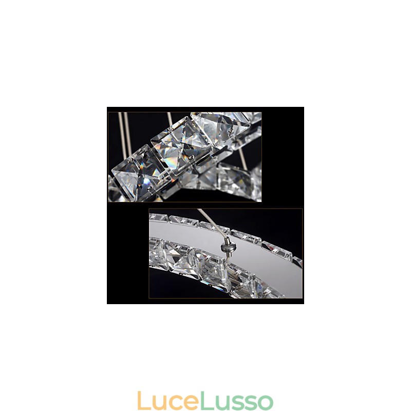 Lampadario moderno circolare in cristallo dimmerabile, lampadario, lampade da soffitto rotonde, bianco freddo, con telecomando