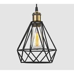 Lampada a sospensione industriale con gabbia metallica, per bar, loft, magazzini, cavo nero