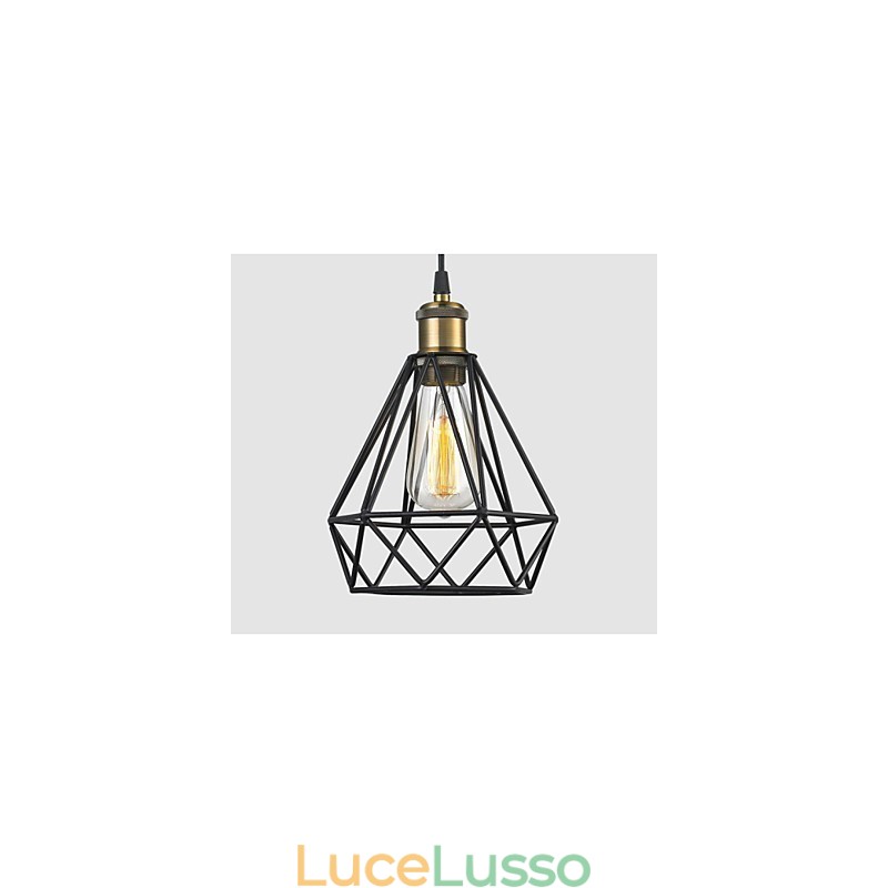 Lampada a sospensione industriale con gabbia metallica, per bar, loft, magazzini, cavo nero