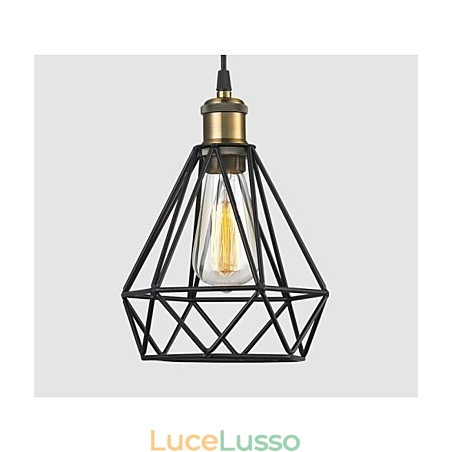 Lampada a sospensione industriale con gabbia metallica, per bar, loft, magazzini, cavo nero Lampada a sospensione industriale con gabbia metallica, per bar, loft, magazzini, cavo nero