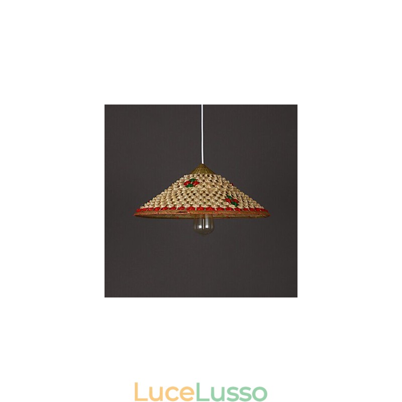 Lampadario a forma di cappello di bambù e caffè