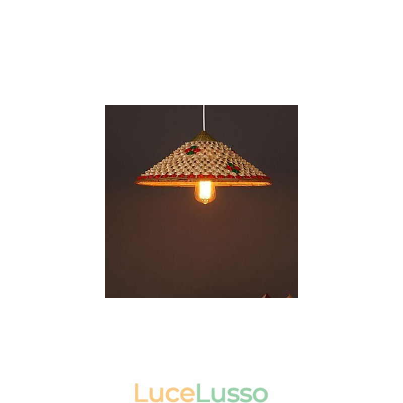 Lampadario a forma di cappello di bambù e caffè