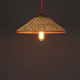 Lampadario vintage in paglia e bambù, lampadario