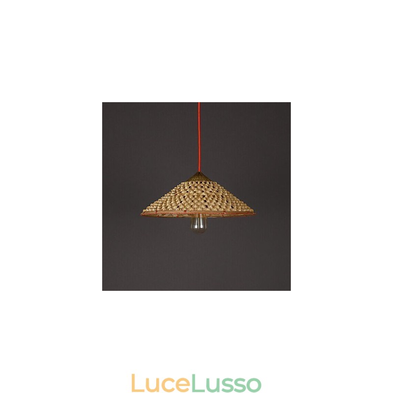 Lampadario vintage in paglia e bambù, lampadario