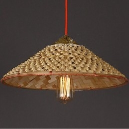 Lampadario vintage in paglia e bambù, lampadario