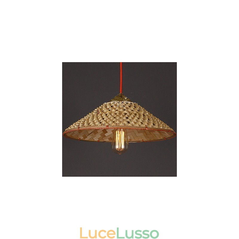 Lampadario vintage in paglia e bambù, lampadario