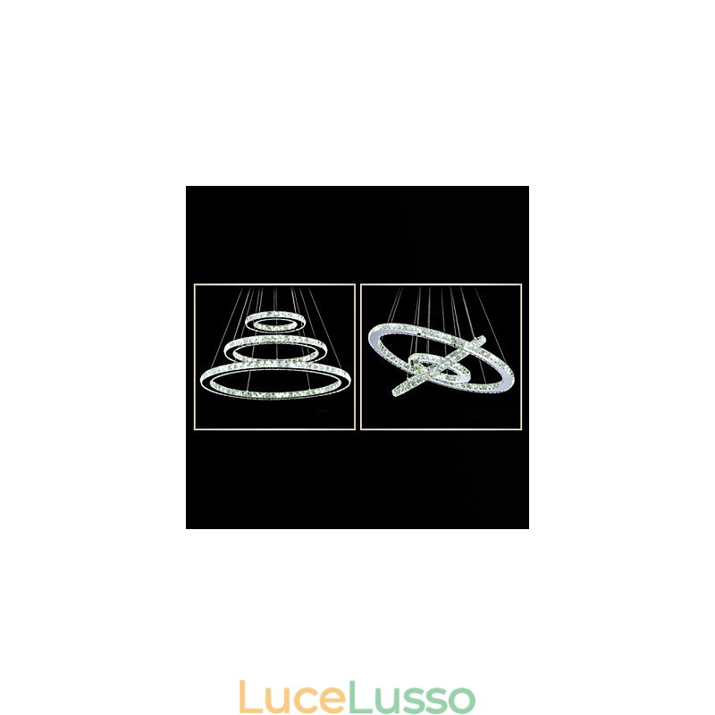 Lampadario moderno circolare in cristallo dimmerabile, lampadario, lampade da soffitto rotonde, bianco freddo, con telecomando