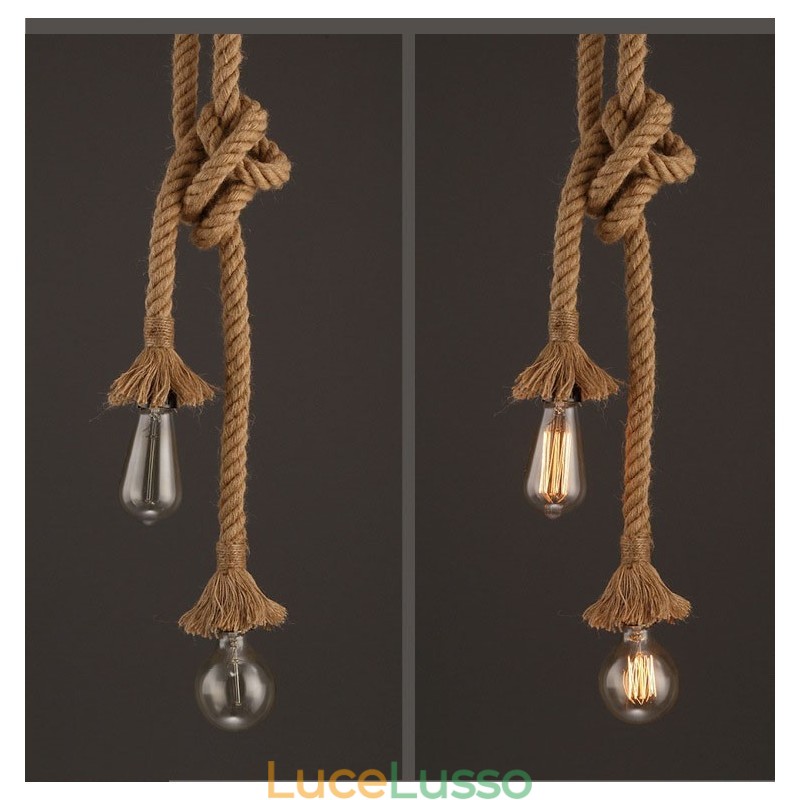 1 luce fai da te arte corda di canapa luce lampadario creativo corda di canapa lungo 100 cm Invia 1 lampadina