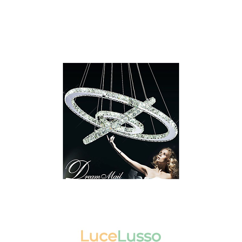 Lampadario moderno circolare in cristallo dimmerabile, lampadario, lampade da soffitto rotonde, bianco freddo, con telecomando