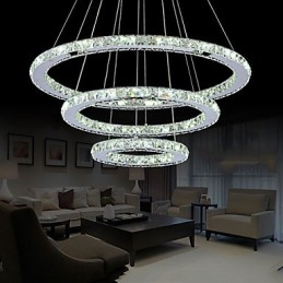 Lampadario moderno circolare in cristallo dimmerabile, lampadario, lampade da soffitto rotonde, bianco freddo, con telecomando