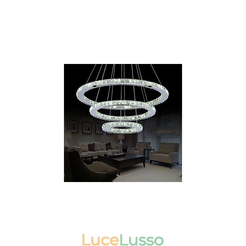 Lampadario moderno circolare in cristallo dimmerabile, lampadario, lampade da soffitto rotonde, bianco freddo, con telecomando