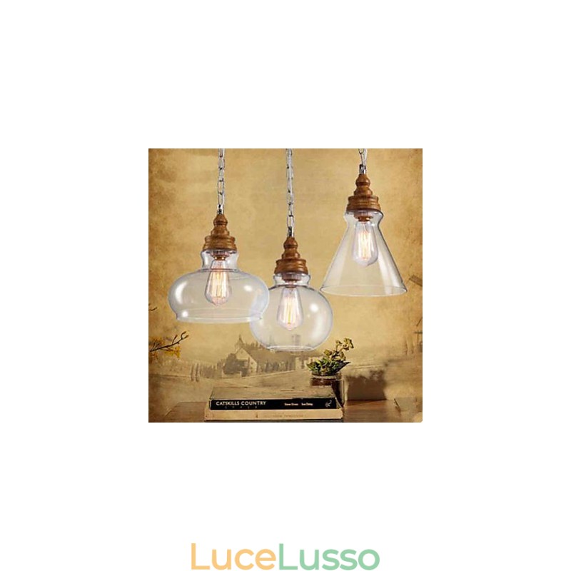 Lampade e lanterne per illuminazione da caffè con cristalli effetto legno