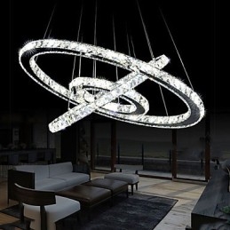 Lampadario moderno circolare in cristallo dimmerabile, lampadario, lampade da soffitto rotonde, bianco freddo, con telecomando