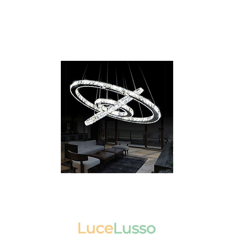 Lampadario moderno circolare in cristallo dimmerabile, lampadario, lampade da soffitto rotonde, bianco freddo, con telecomando