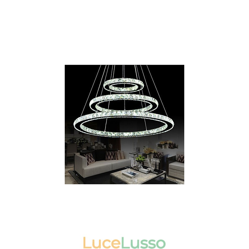Lampadario moderno circolare in cristallo dimmerabile, lampadario, lampade da soffitto rotonde, bianco freddo, con telecomando