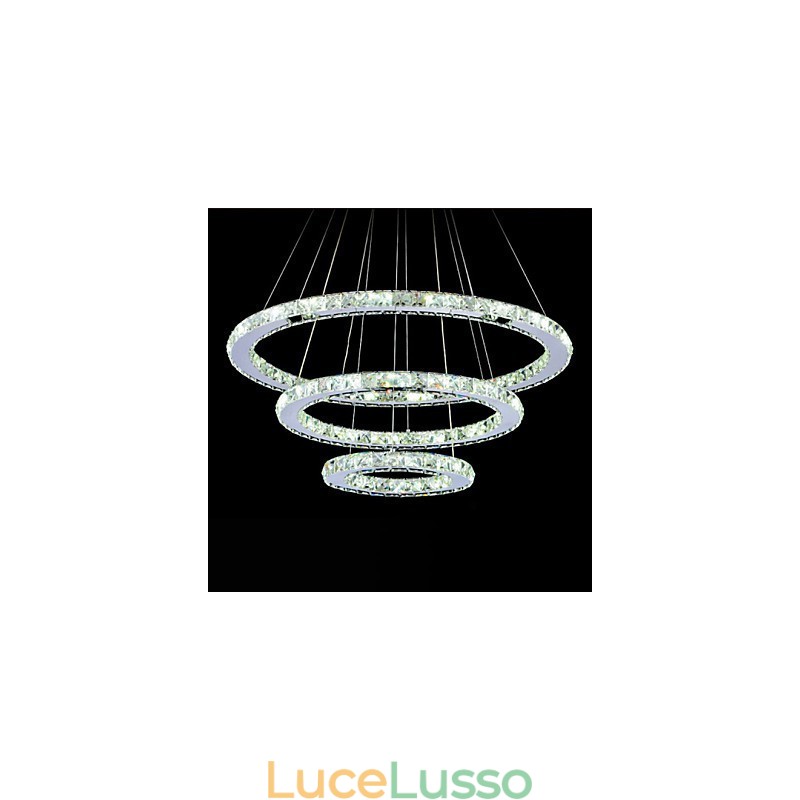 Lampadario moderno circolare in cristallo dimmerabile, lampadario, lampade da soffitto rotonde, bianco freddo, con telecomando
