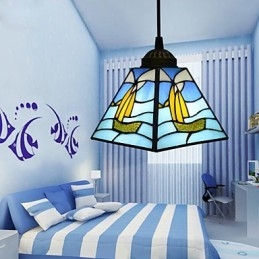 Lampada a sospensione a goccia con linea di navigazione a testa singola mediterranea contemporanea e su contratto in vetro colorato