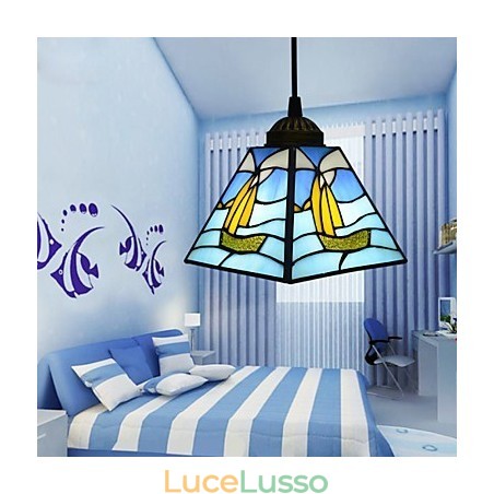 Lampada a sospensione a goccia con linea di navigazione a testa singola mediterranea contemporanea e su contratto in vetro colorato Lampada a sospensione a goccia con linea di navigazione a testa singola mediterranea contemporanea e su contratto in vetro colorato