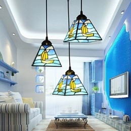 Lampada a sospensione a goccia con linea di navigazione a testa singola mediterranea contemporanea e su contratto in vetro colorato