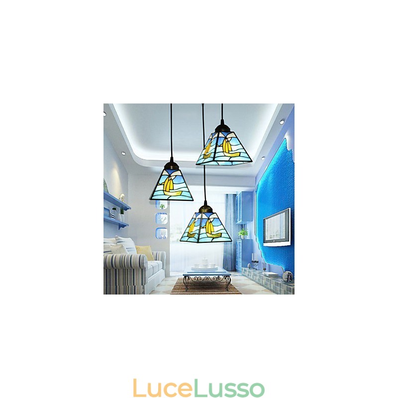 Lampada a sospensione a goccia con linea di navigazione a testa singola mediterranea contemporanea e su contratto in vetro colorato