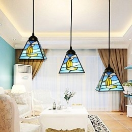 Lampada a sospensione a goccia con linea di navigazione a testa singola mediterranea contemporanea e su contratto in vetro colorato