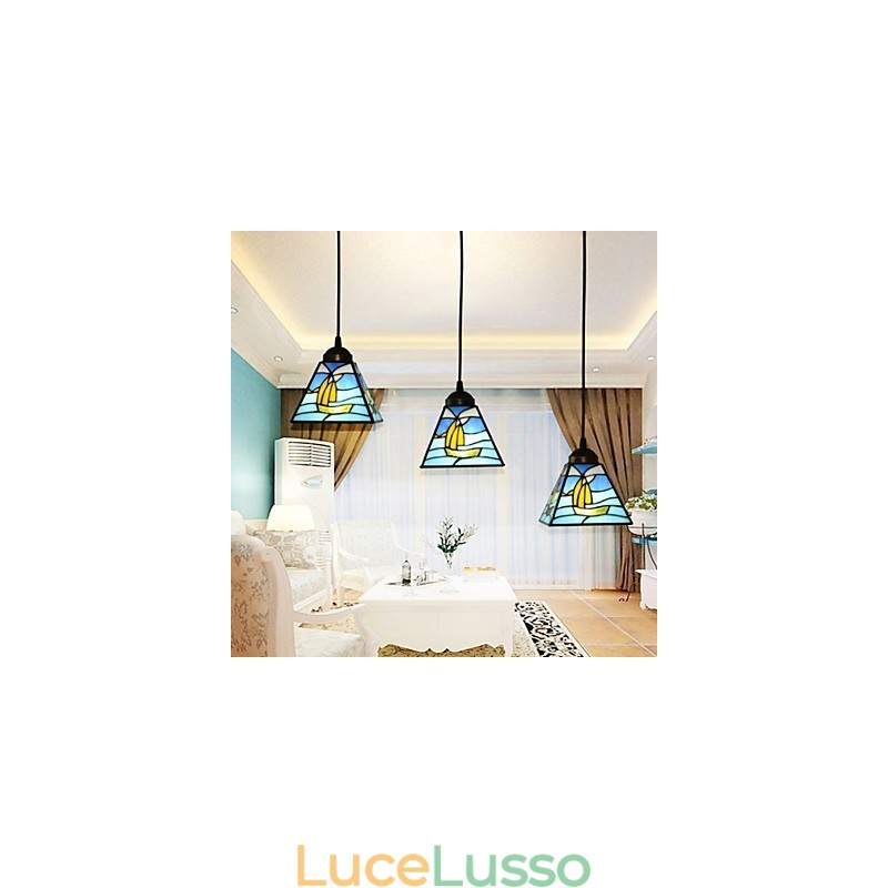 Lampada a sospensione a goccia con linea di navigazione a testa singola mediterranea contemporanea e su contratto in vetro colorato