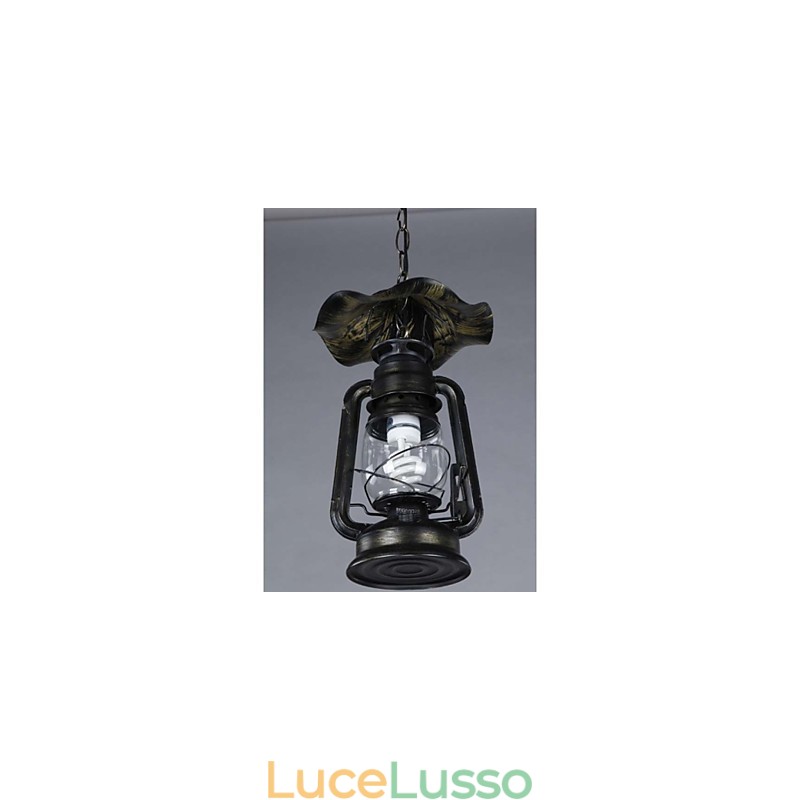 Lampada a sospensione vintage in ottone con lanterna con 1 luce
