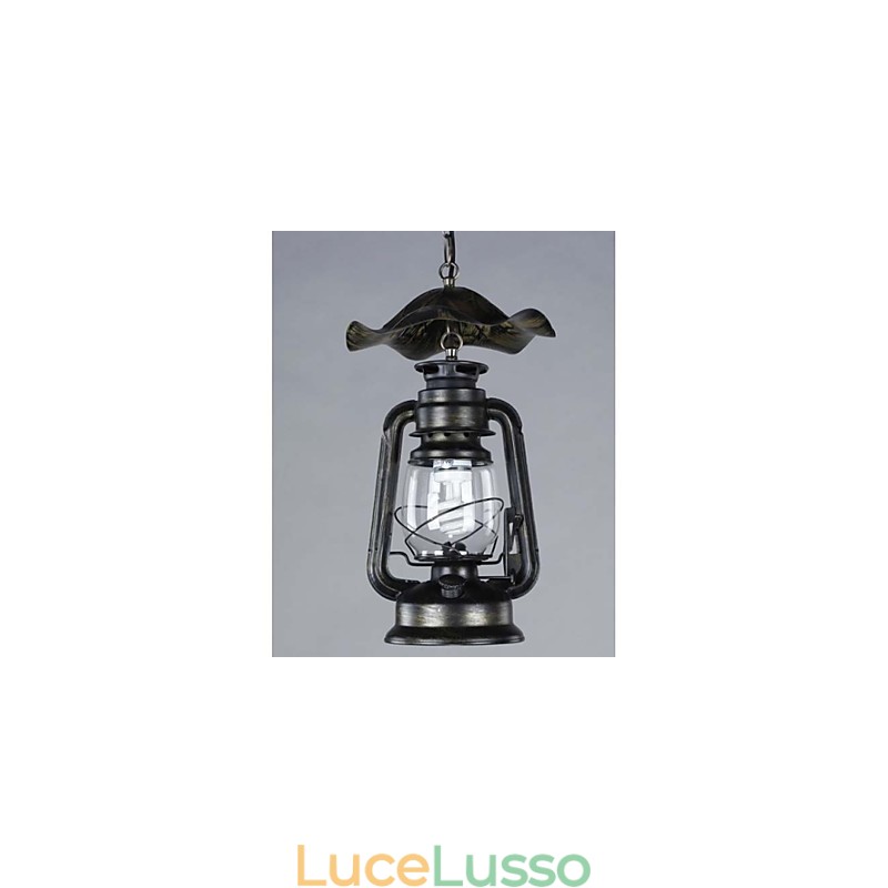 Lampada a sospensione vintage in ottone con lanterna con 1 luce