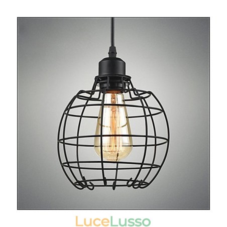 Lampadario a sospensione Edison con paralume in gabbia metallica Lampadario a sospensione Edison con paralume in gabbia metallica