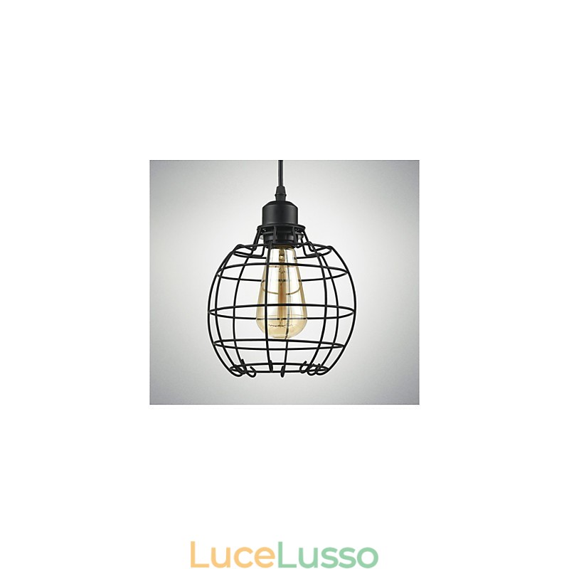 Lampadario a sospensione Edison con paralume in gabbia metallica