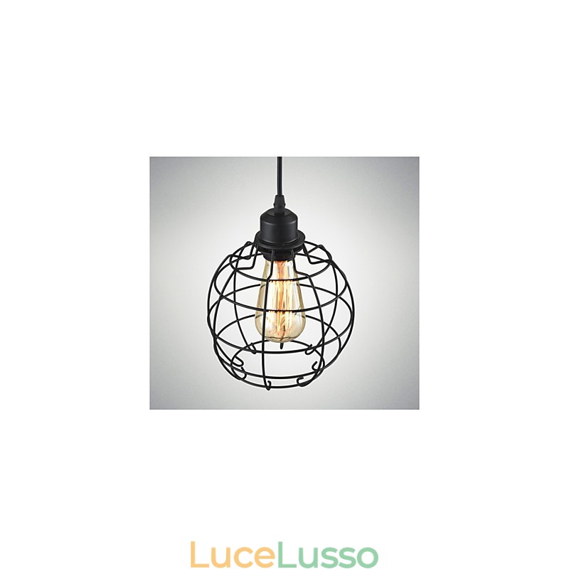 Lampadario a sospensione Edison con paralume in gabbia metallica