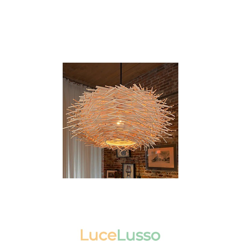 Lampadario Mini Stile Lanterna Legno Bambù
