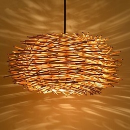 Lampadario Mini Stile Lanterna Legno Bambù