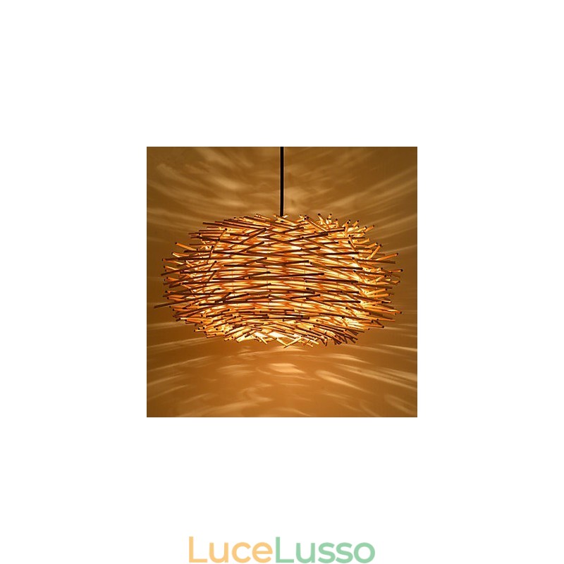 Lampadario Mini Stile Lanterna Legno Bambù
