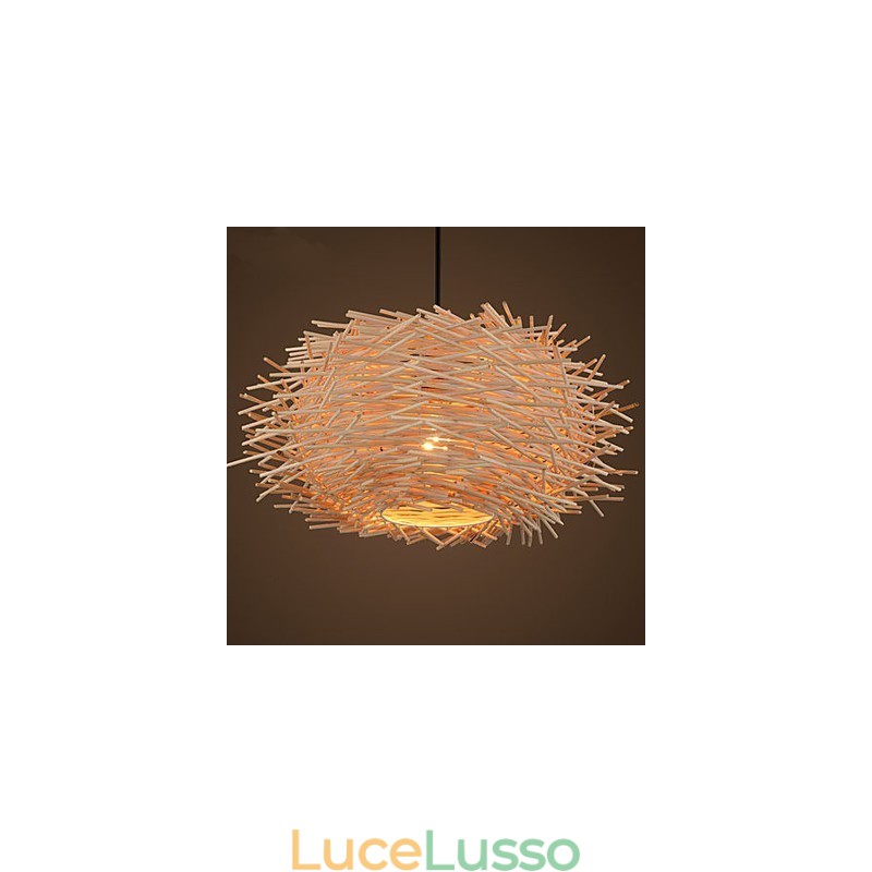 Lampadario Mini Stile Lanterna Legno Bambù