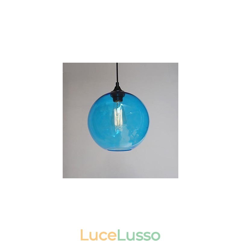 Moderno pendente in vetro con design a bolle blu rotonde