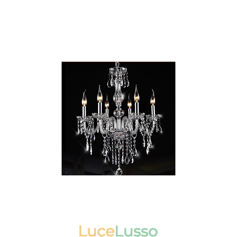 Lampadario a sospensione in cristallo K9 con illuminazione di lusso vintage a 6 bracci