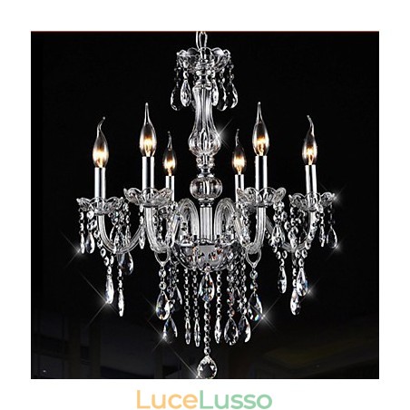 Lampadario a sospensione in cristallo K9 con illuminazione di lusso vintage a 6 bracci Lampadario a sospensione in cristallo K9 con illuminazione di lusso vintage a 6 bracci