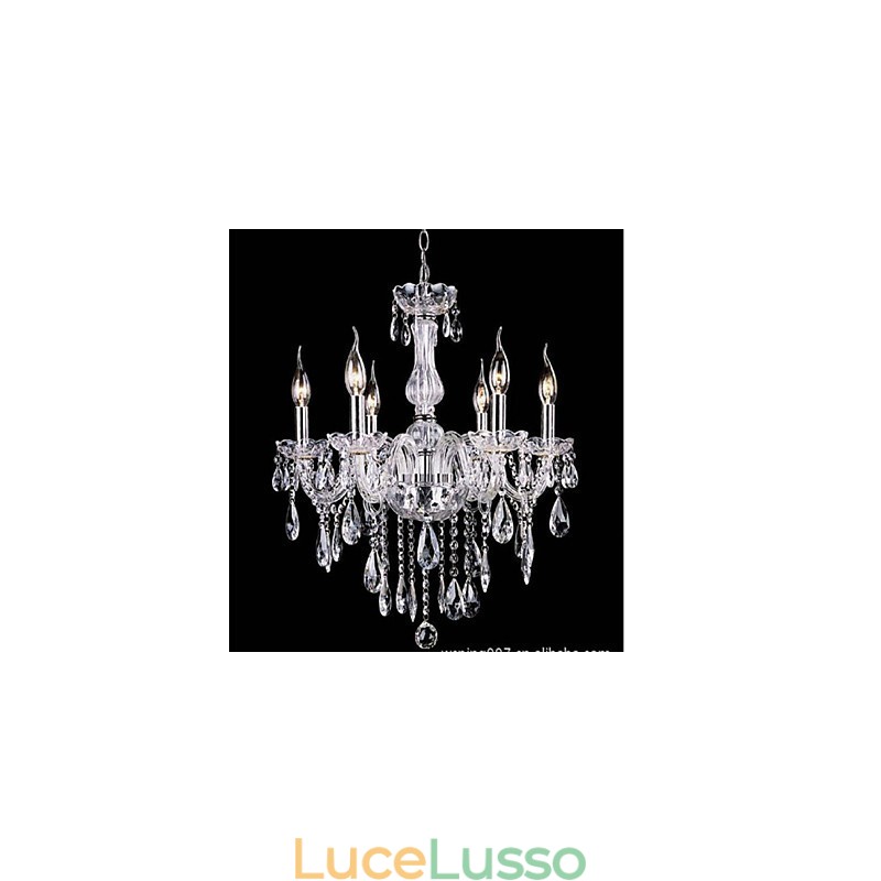 Lampadario a sospensione in cristallo K9 con illuminazione di lusso vintage a 6 bracci