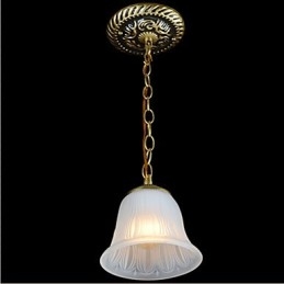 Lampada a sospensione in bronzo con paralume in vetro, modello europeo retrò classico